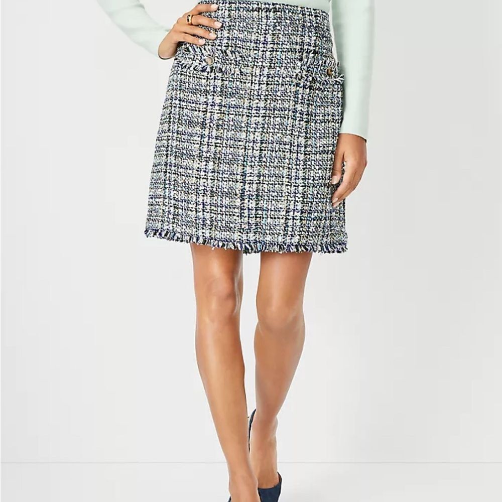 Ann Taylor Tall Shimmer Fringe Tweed A-Line Pocket Skirt - Picture 1 of 6